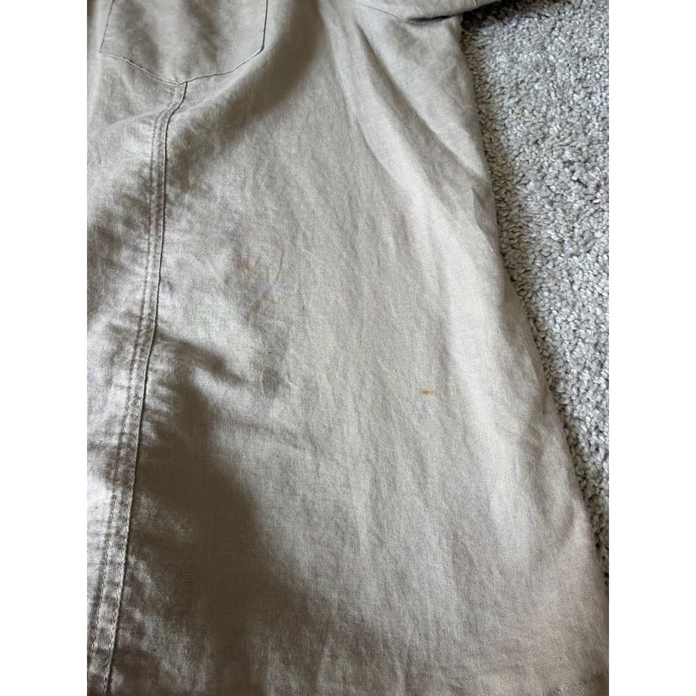 Liz & Me Women 2X Linen Cotton Blend Embroidered Button Down Shirt Taupe Khaki - Picture 7 of 11